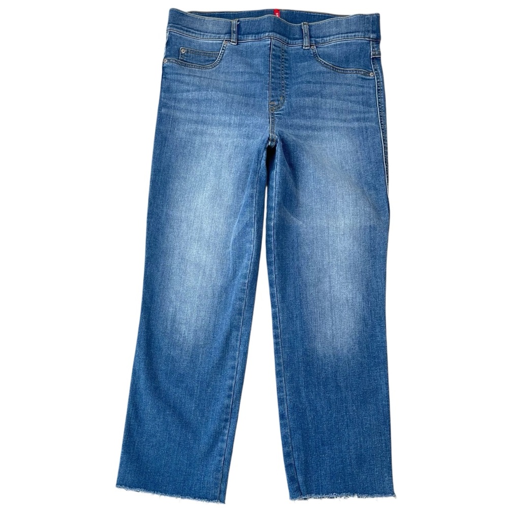 Spanx Fray Ankle Straight Leg Pull-On Stretch Jeans Shapewear in Vintage Indigo